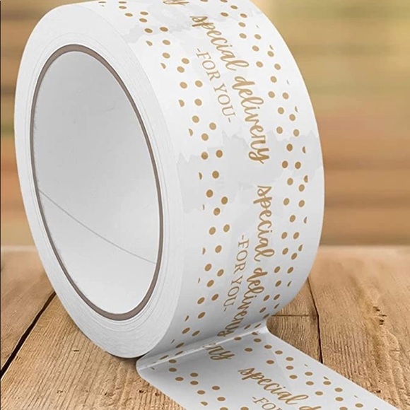 Roll of Designer Packing Tape Shipping Tape 162 ft Special Delivery White Gold - Picture 3 of 7